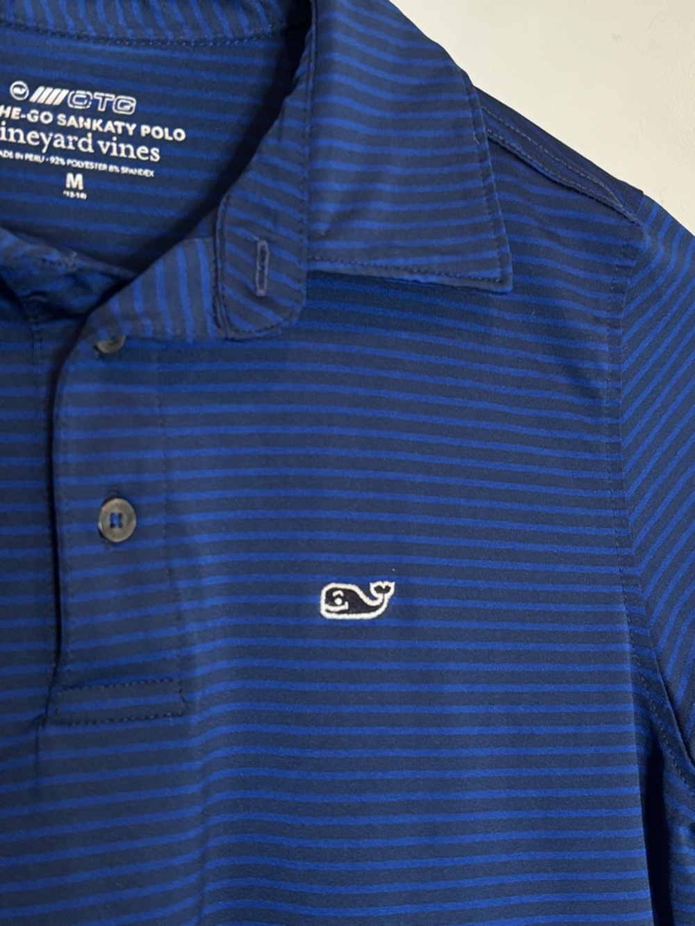 Vineyard Vines Navy Blue Stripe On The Go Sankaty Performance Polo Shirt M 12-14 - Picture 2 of 7